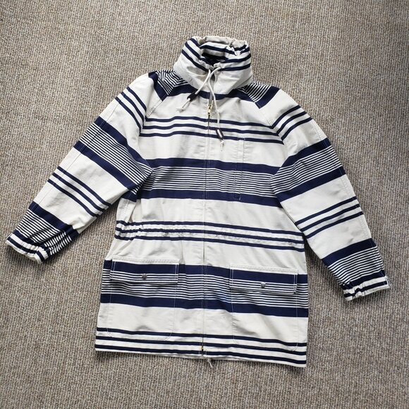 Ralph Lauren Nautical Jacket Hooded Women's Small Stripeed Ivory Blue - Picture 2 of 13